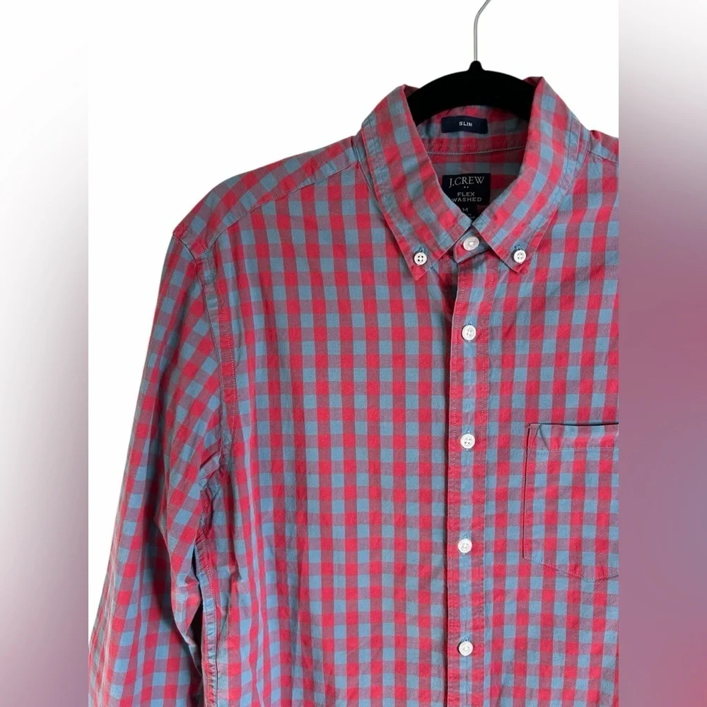 J. Crew Red and Blue Flex Wash Slim Fit Button Up Dress Shirt Mens Sz Medium